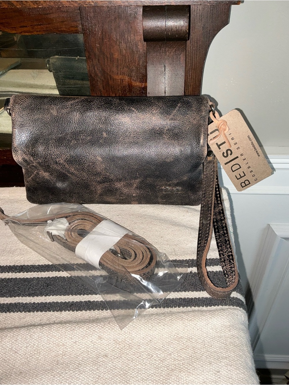 NWT Bed Stu Leather Cadence Wallet Wristlet Crossbody Bag Black Lux MSRP $179